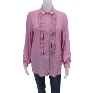 No21 Womens Pleated Collared Long Sleeve Button Up Blouse Top Pink Size 40